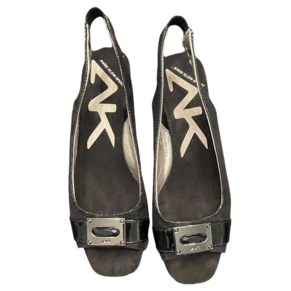 Ann Klein Dressy Sport 1” Wedge in Black with Sandal Heel Strap, Size 7.5